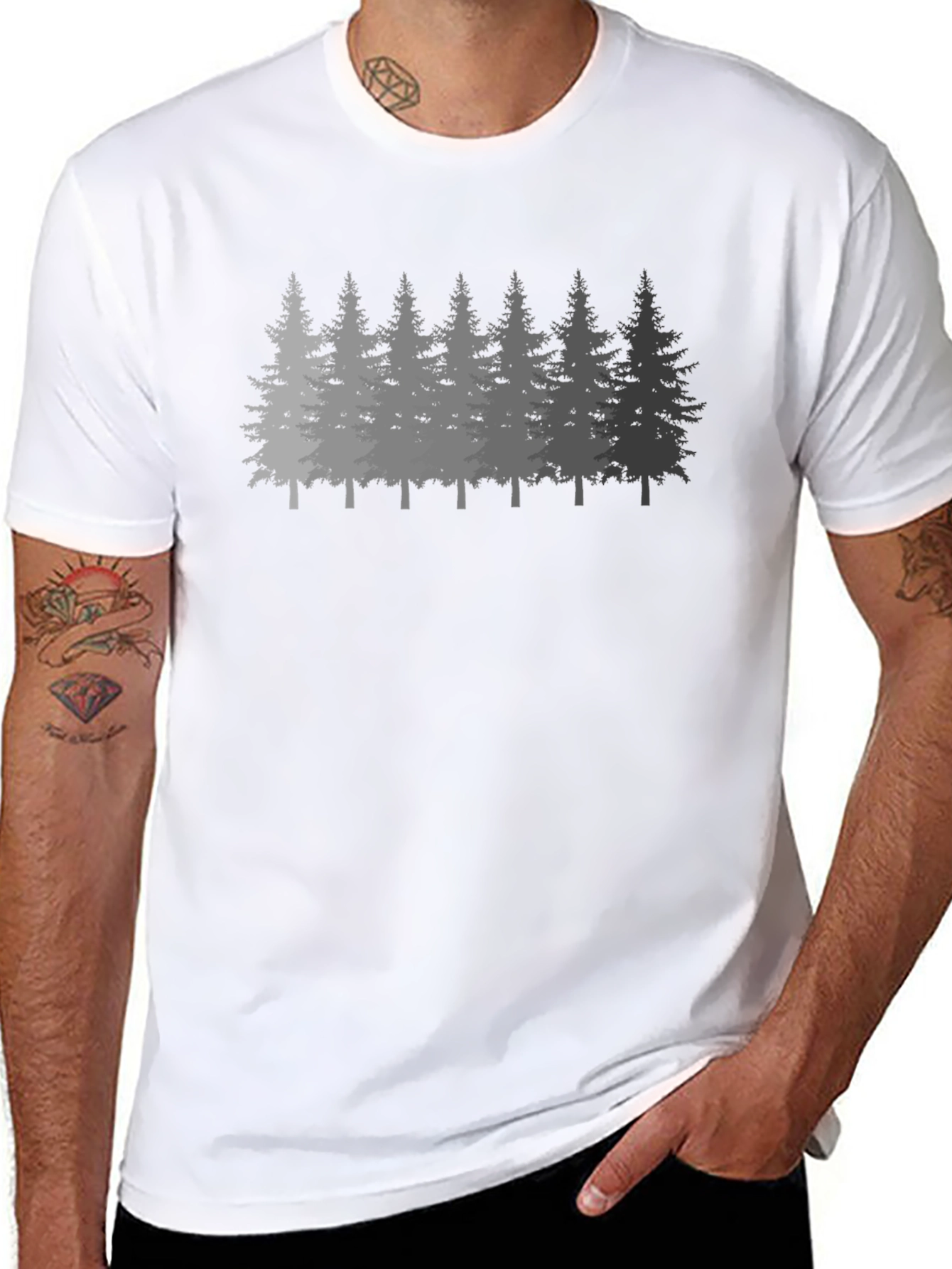 Mens Forest Print Black Crew Neck T-Shirt