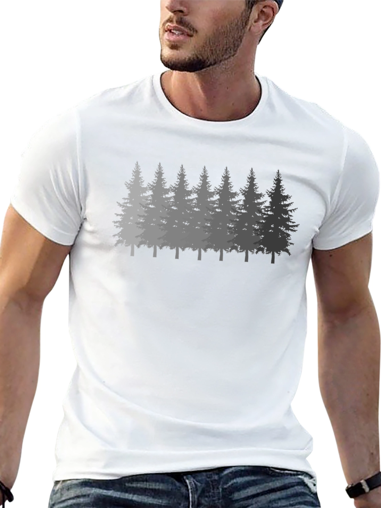 Mens Forest Print Black Crew Neck T-Shirt