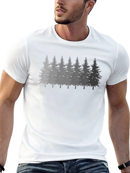 Mens Forest Print Black Crew Neck T-Shirt