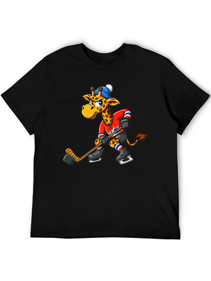Hockey Giraffe Graphic Tee - Black Cotton T-Shirt