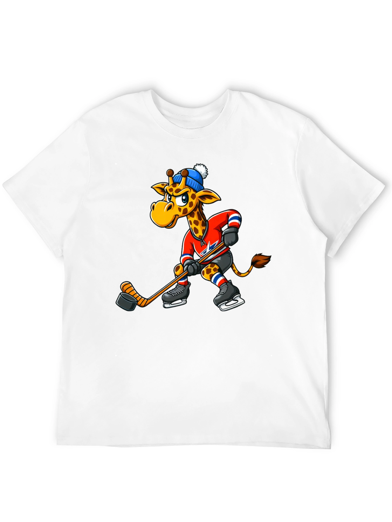 Hockey Giraffe Graphic Tee - Black Cotton T-Shirt