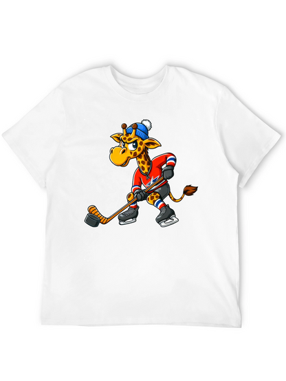 Hockey Giraffe Graphic Tee - Black Cotton T-Shirt