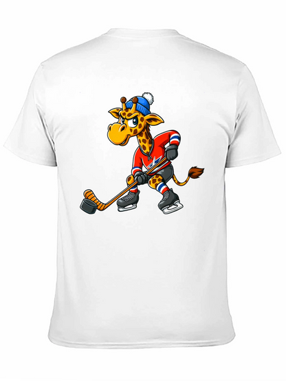 Hockey Giraffe Graphic Tee - Black Cotton T-Shirt