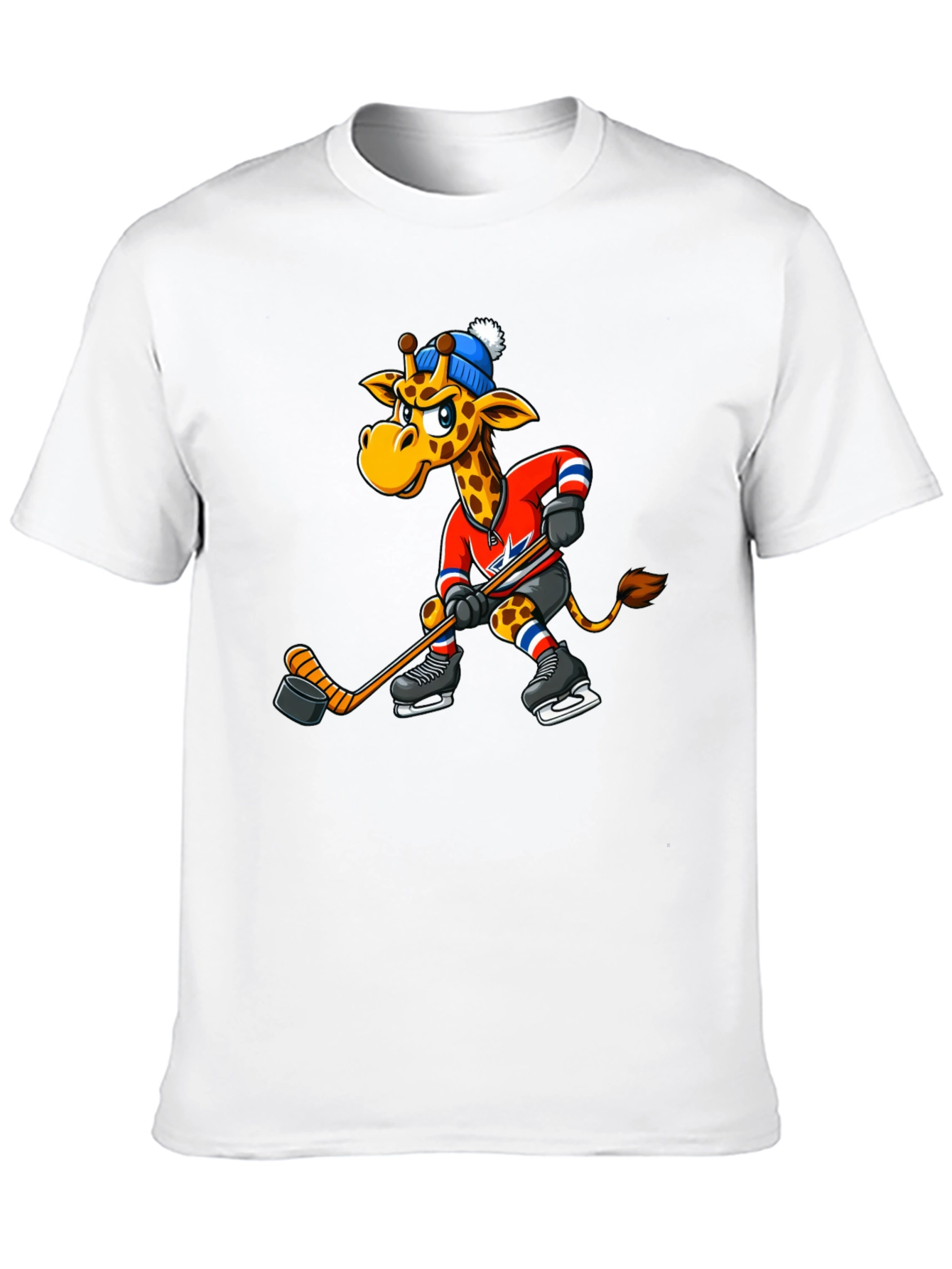 Hockey Giraffe Graphic Tee - Black Cotton T-Shirt