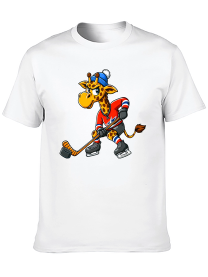 Hockey Giraffe Graphic Tee - Black Cotton T-Shirt