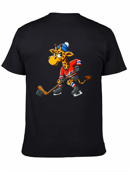Hockey Giraffe Graphic Tee - Black Cotton T-Shirt