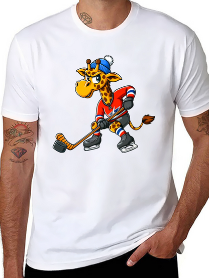Hockey Giraffe Graphic Tee - Black Cotton T-Shirt