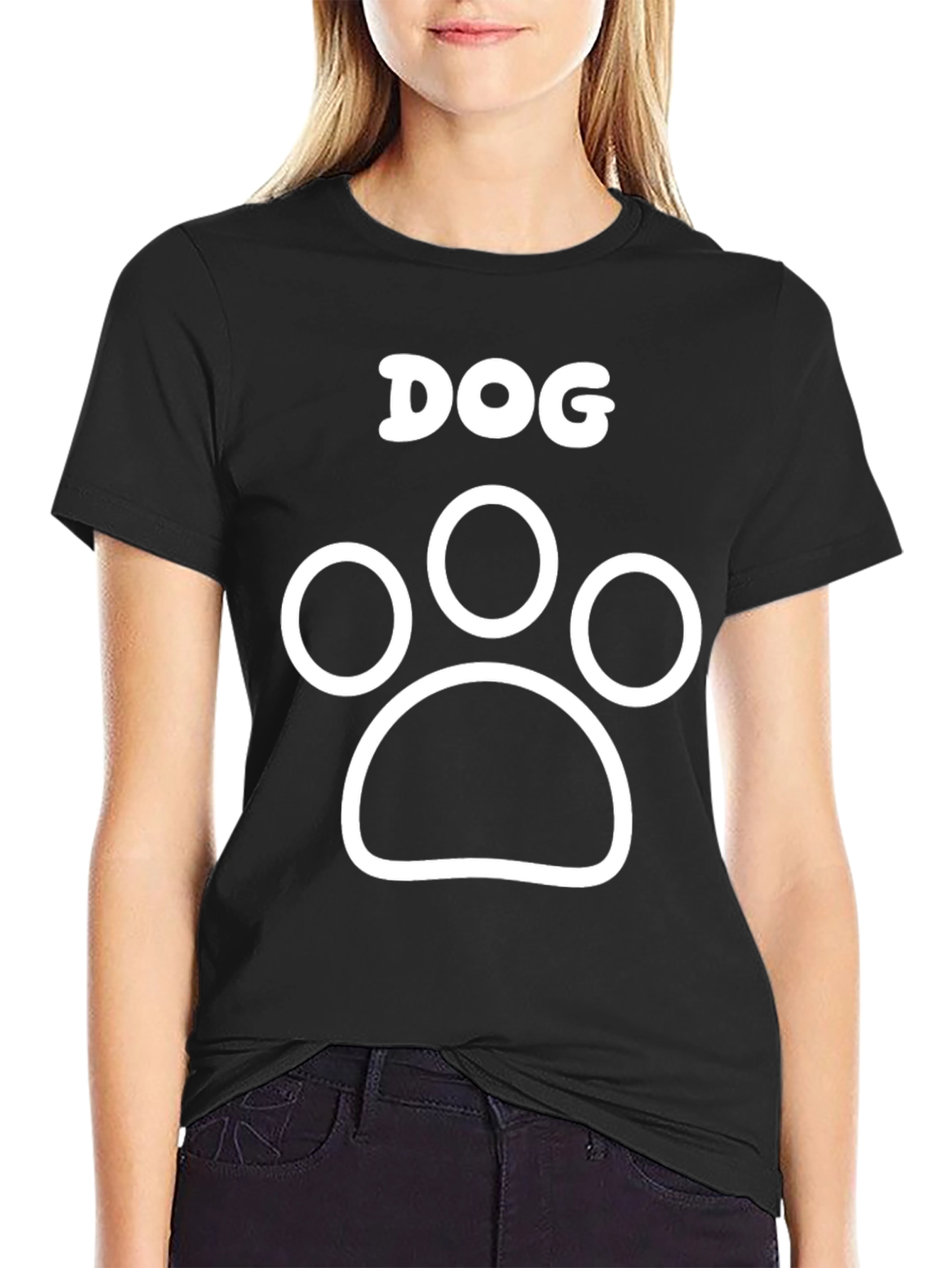 Dog Paw Print Graphic Tee - Black Cotton T-Shirt