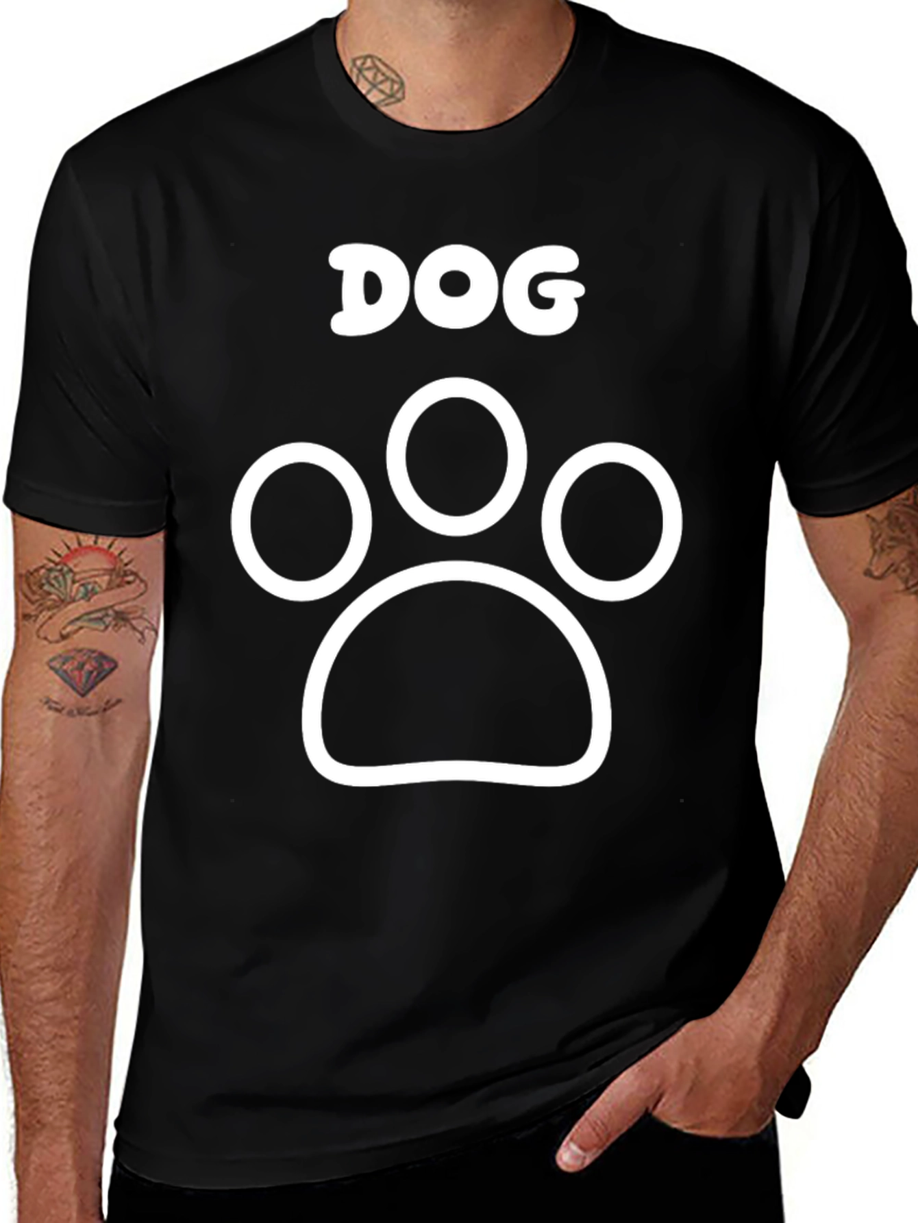 Dog Paw Print Graphic Tee - Black Cotton T-Shirt