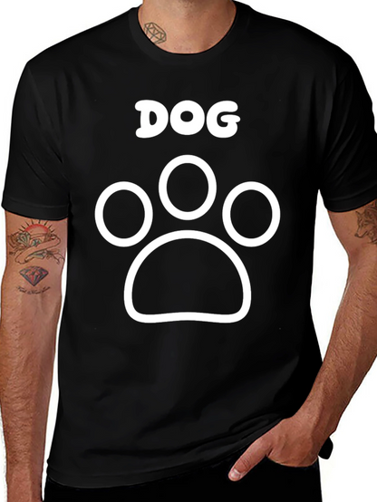 Dog Paw Print Graphic Tee - Black Cotton T-Shirt