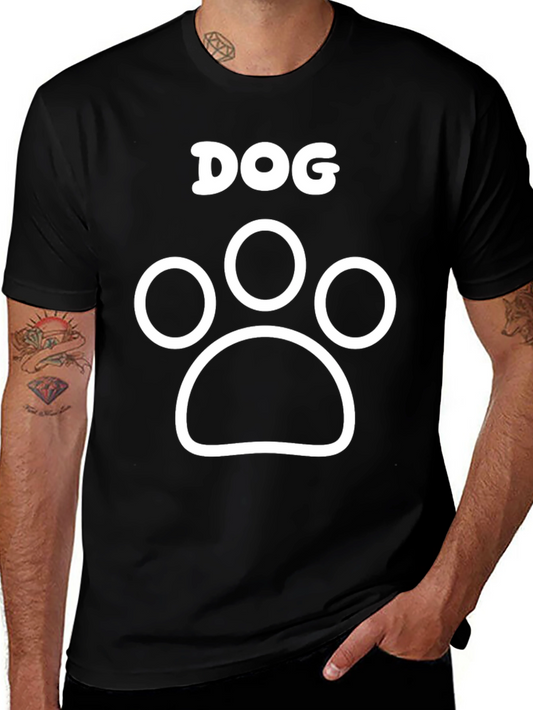 Dog Paw Print Graphic Tee - Black Cotton T-Shirt