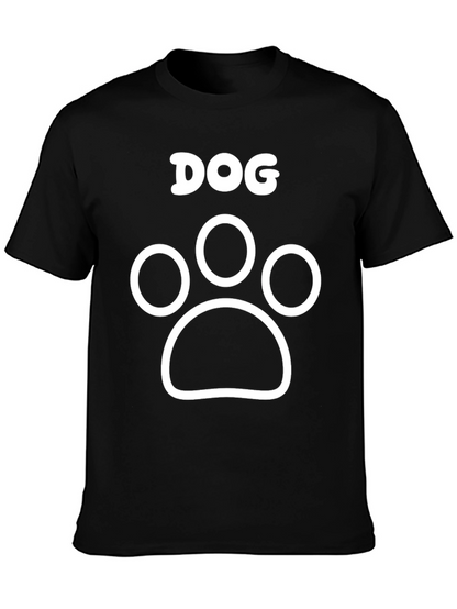 Dog Paw Print Graphic Tee - Black Cotton T-Shirt