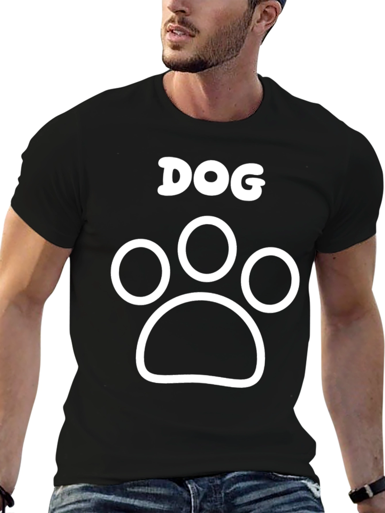 Dog Paw Print Graphic Tee - Black Cotton T-Shirt