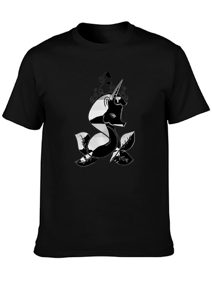 Mens Black T-Shirt with Unicorn Design