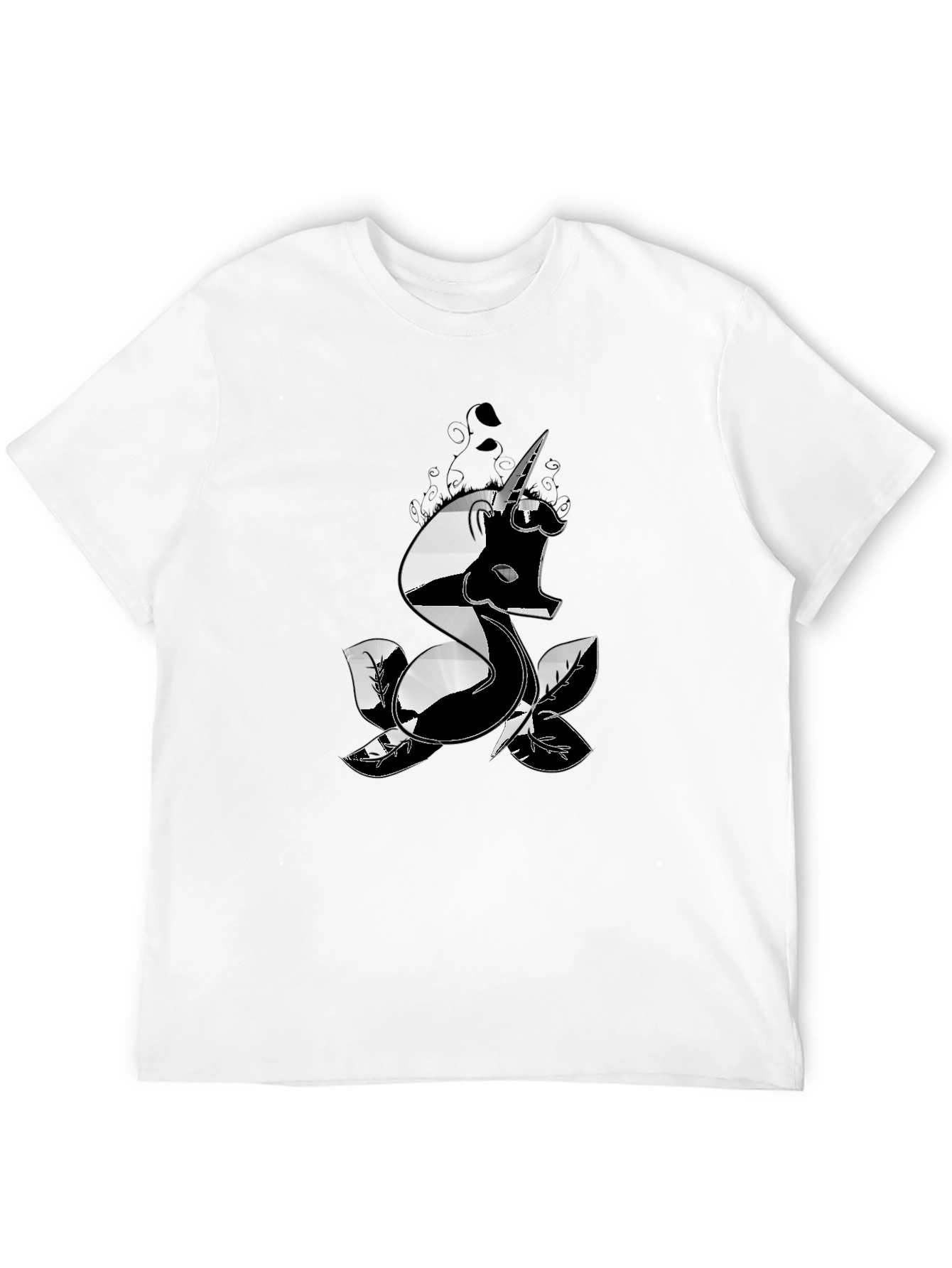 Mens Black T-Shirt with Unicorn Design