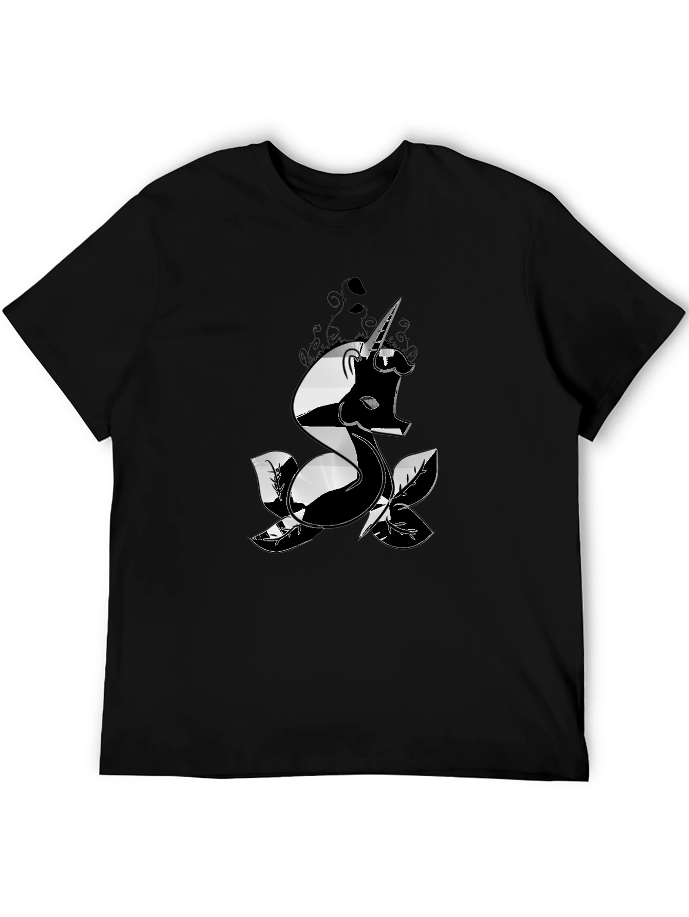 Mens Black T-Shirt with Unicorn Design