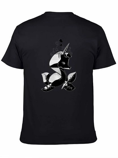 Mens Black T-Shirt with Unicorn Design