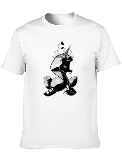 Mens Black T-Shirt with Unicorn Design