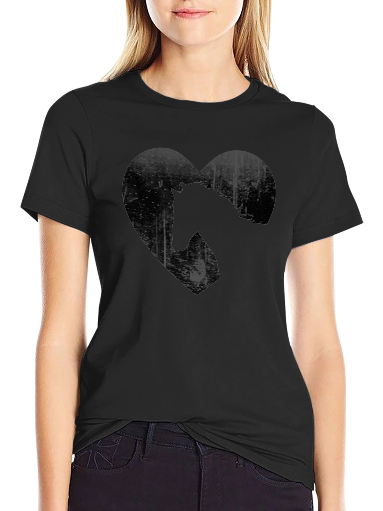 Horse Heart Graphic Tee - Black Casual T-Shirt