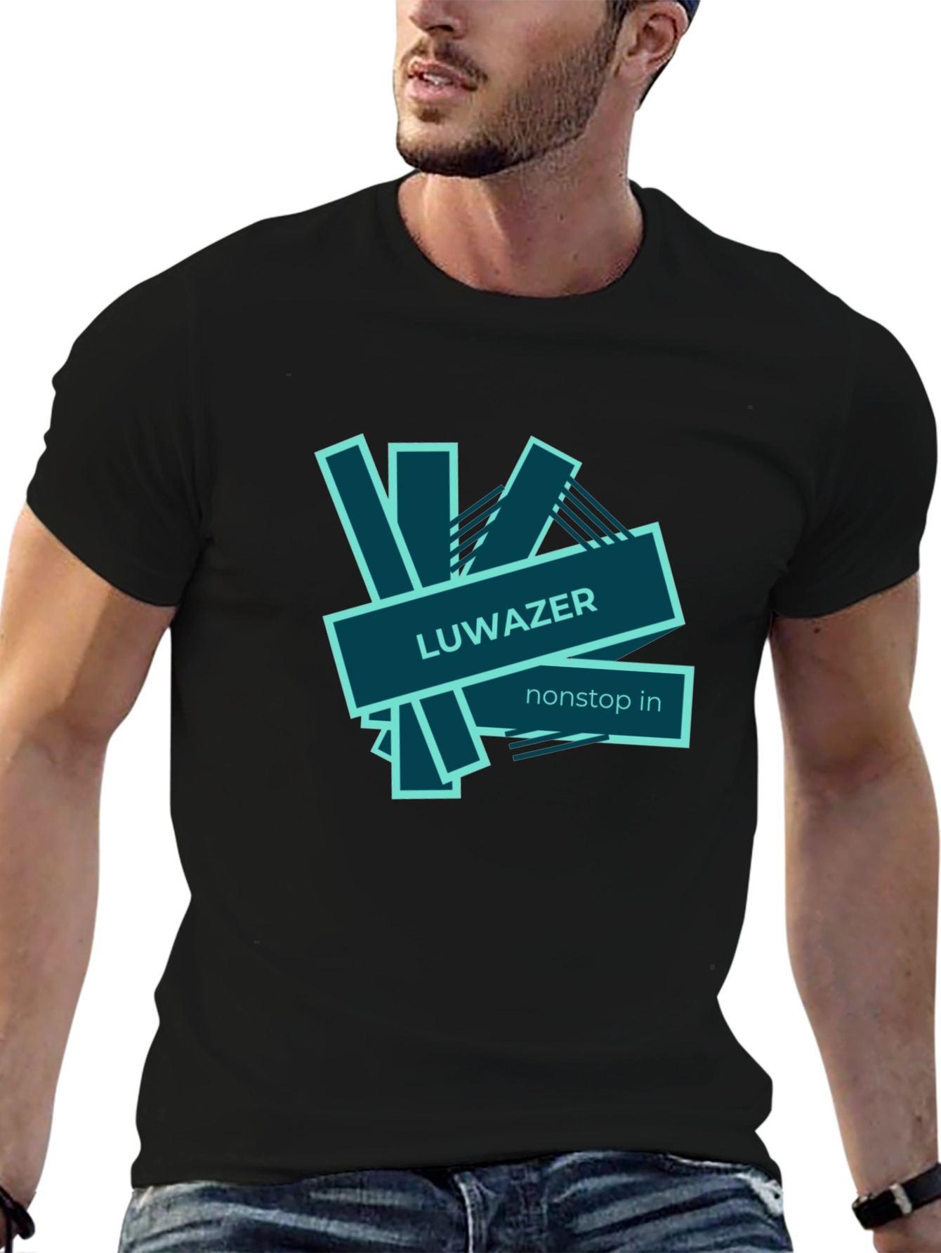 LUWAZER Mens Black Graphic Tee - Nonstop In