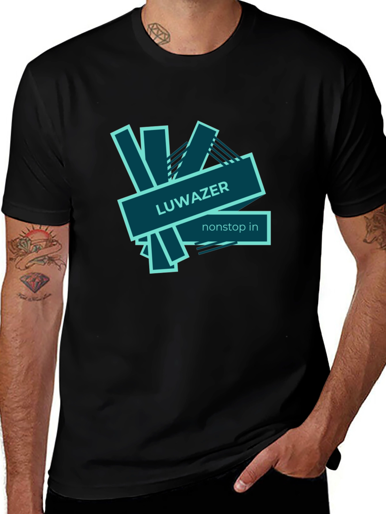 LUWAZER Mens Black Graphic Tee - Nonstop In