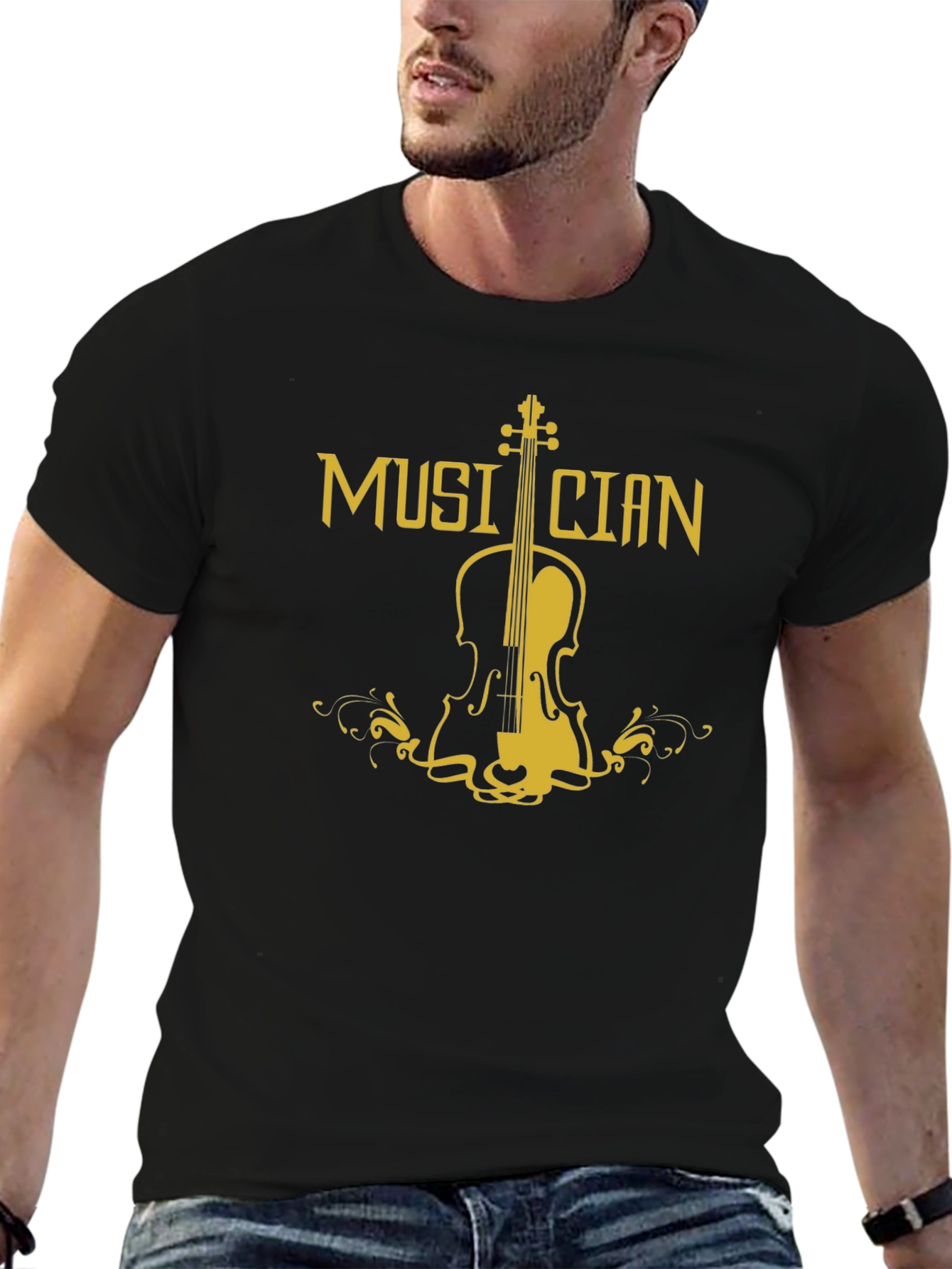 Musician Violin Graphic T-Shirt - Black