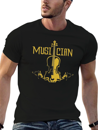 Musician Violin Graphic T-Shirt - Black