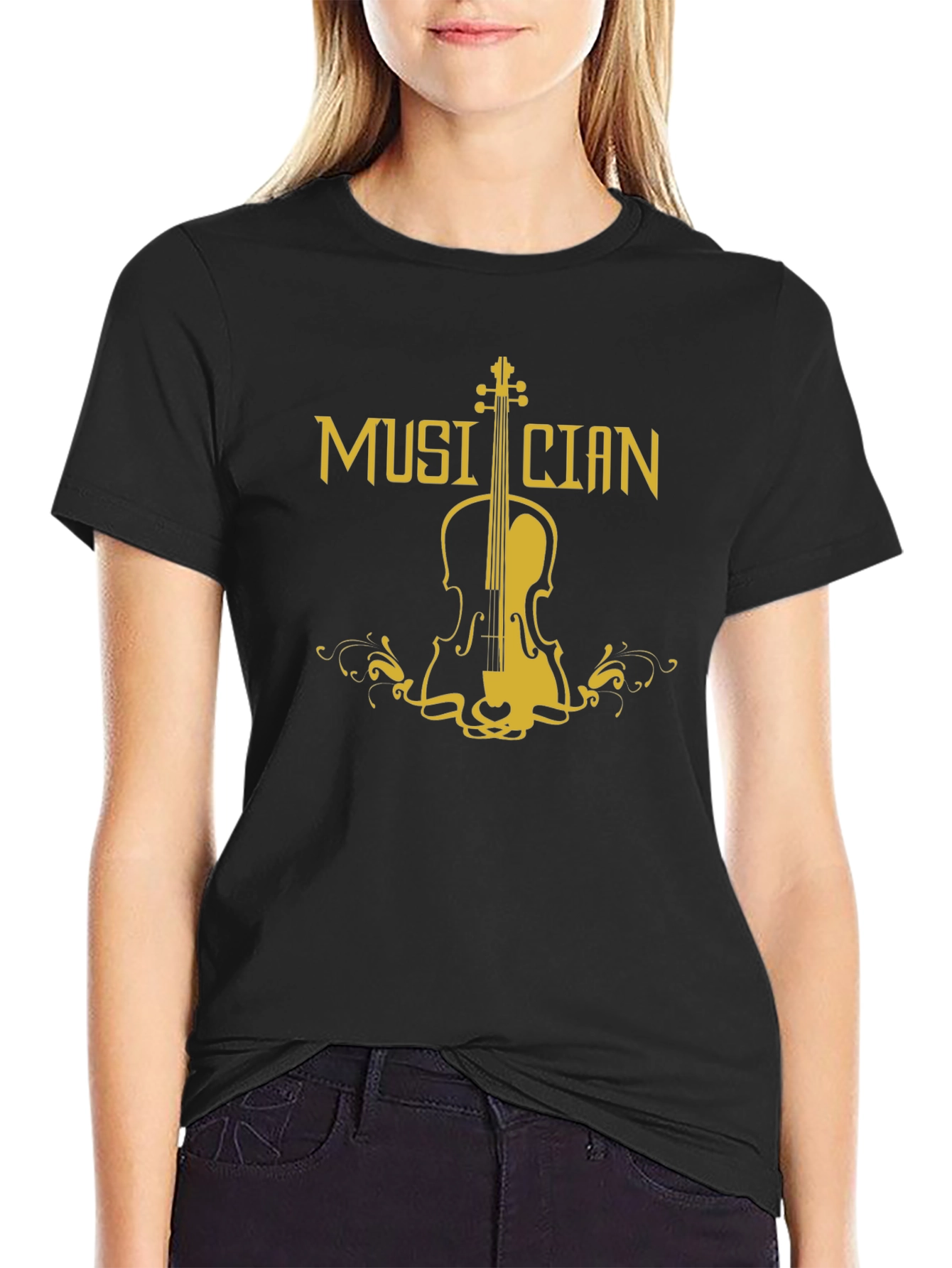 Musician Violin Graphic T-Shirt - Black