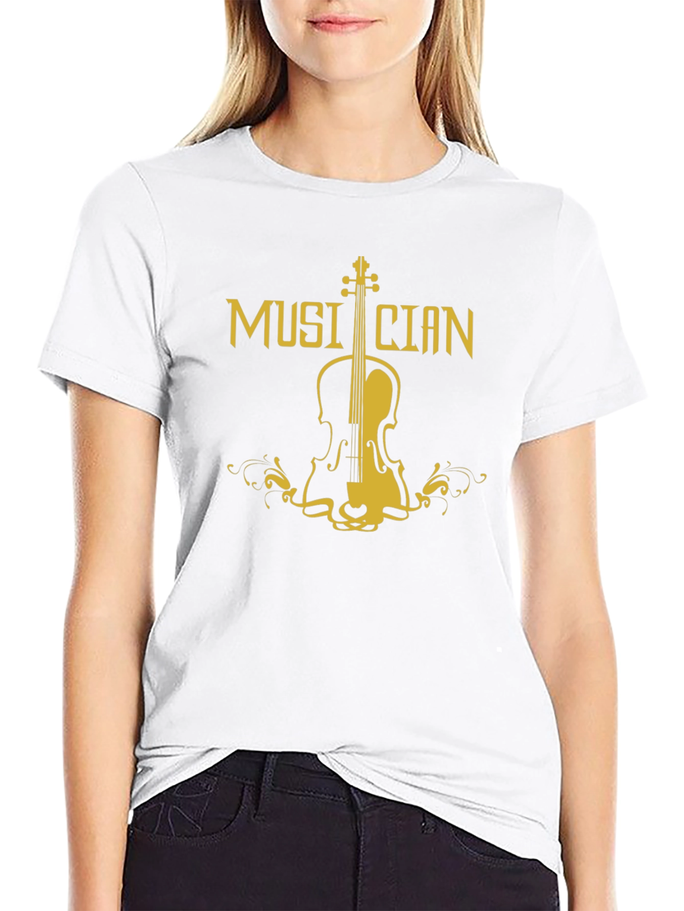 Musician Violin Graphic T-Shirt - Black