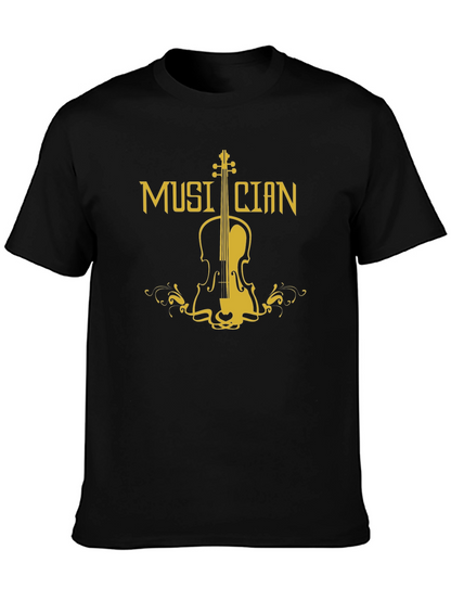 Musician Violin Graphic T-Shirt - Black