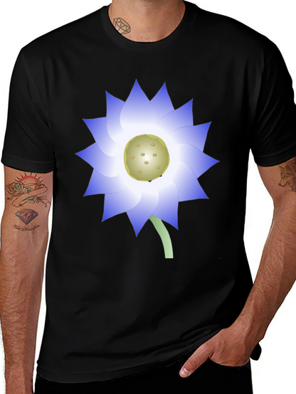 Black T-Shirt with Blue Lotus Flower Graphic