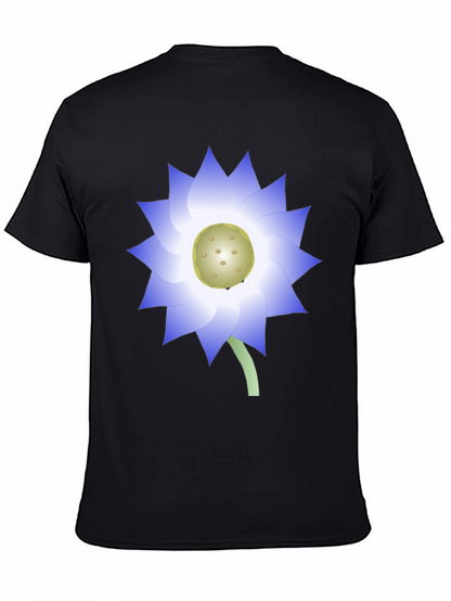 Black T-Shirt with Blue Lotus Flower Graphic