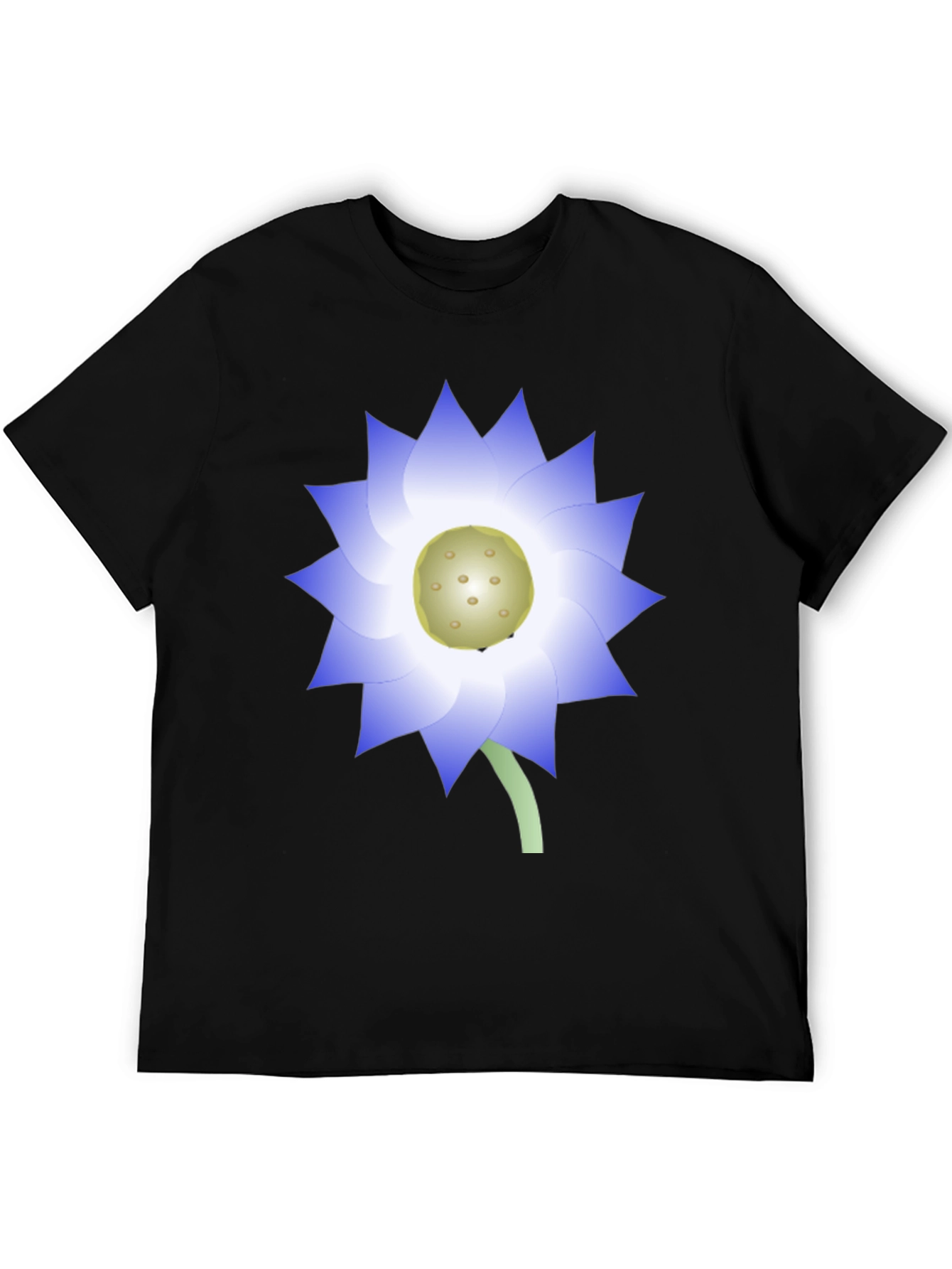 Black T-Shirt with Blue Lotus Flower Graphic