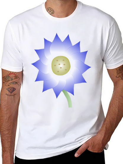 Black T-Shirt with Blue Lotus Flower Graphic