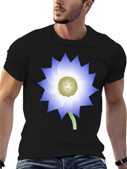 Black T-Shirt with Blue Lotus Flower Graphic