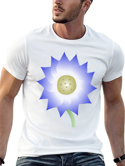 Black T-Shirt with Blue Lotus Flower Graphic