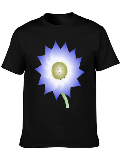 Black T-Shirt with Blue Lotus Flower Graphic