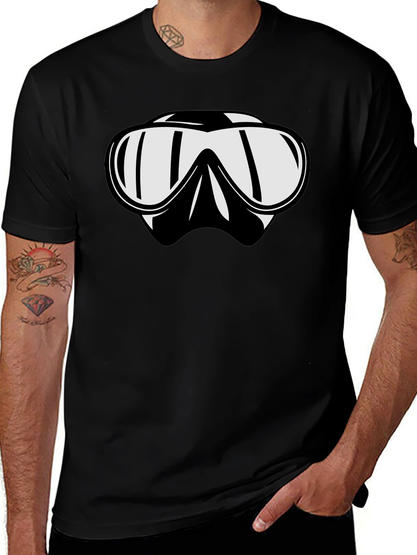 Diving Mask Graphic Tee - Black Cotton T-Shirt