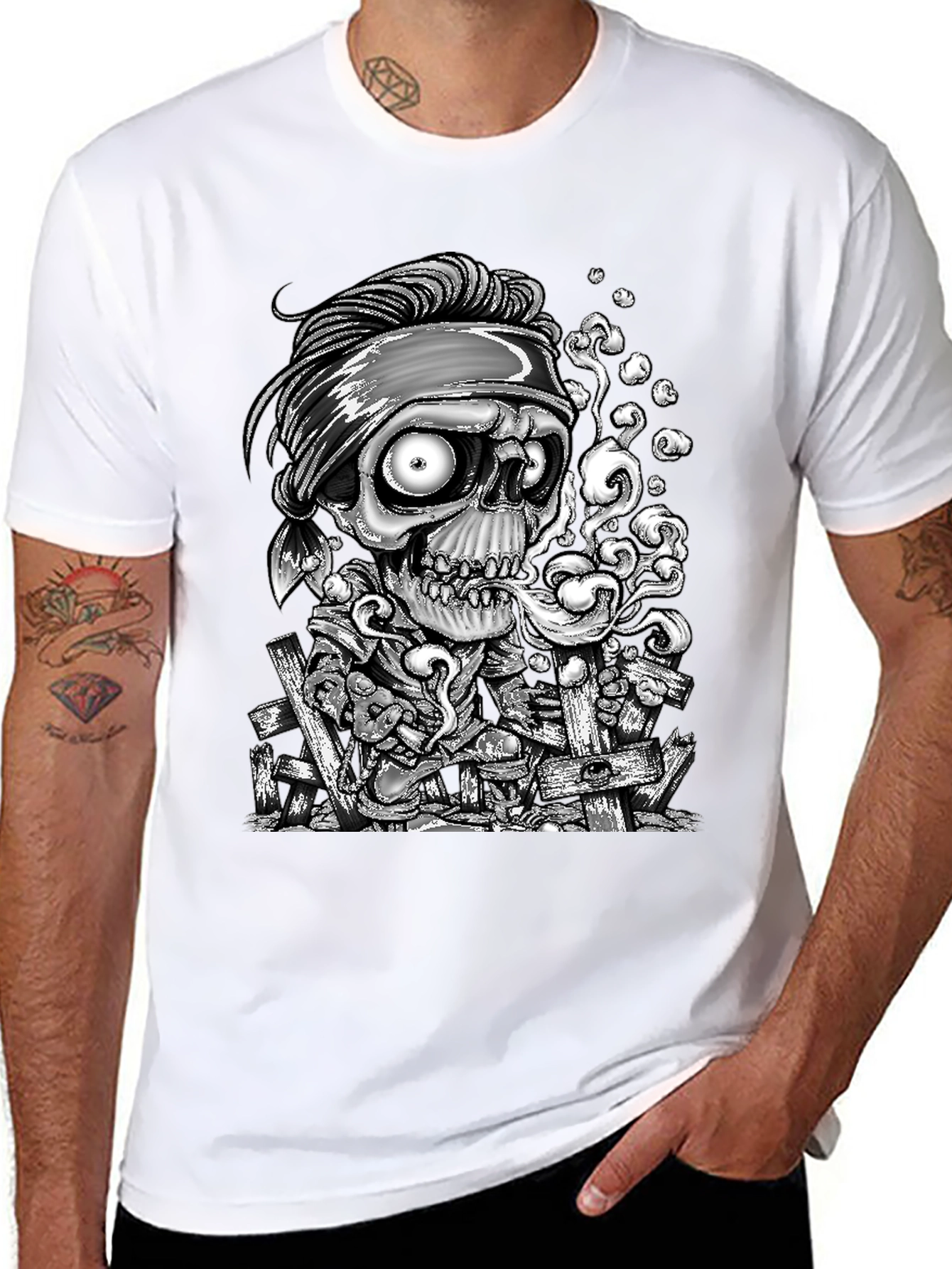 Skull Graphic Print T-Shirt - Mens Black Tee