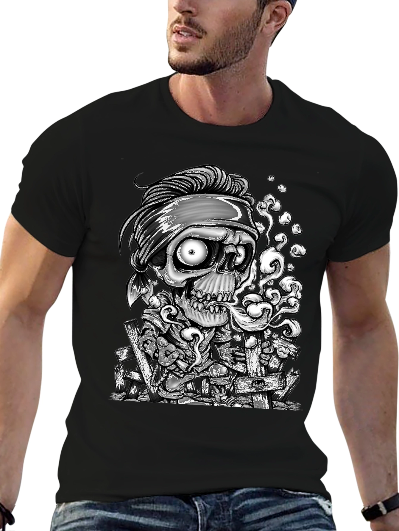 Skull Graphic Print T-Shirt - Mens Black Tee