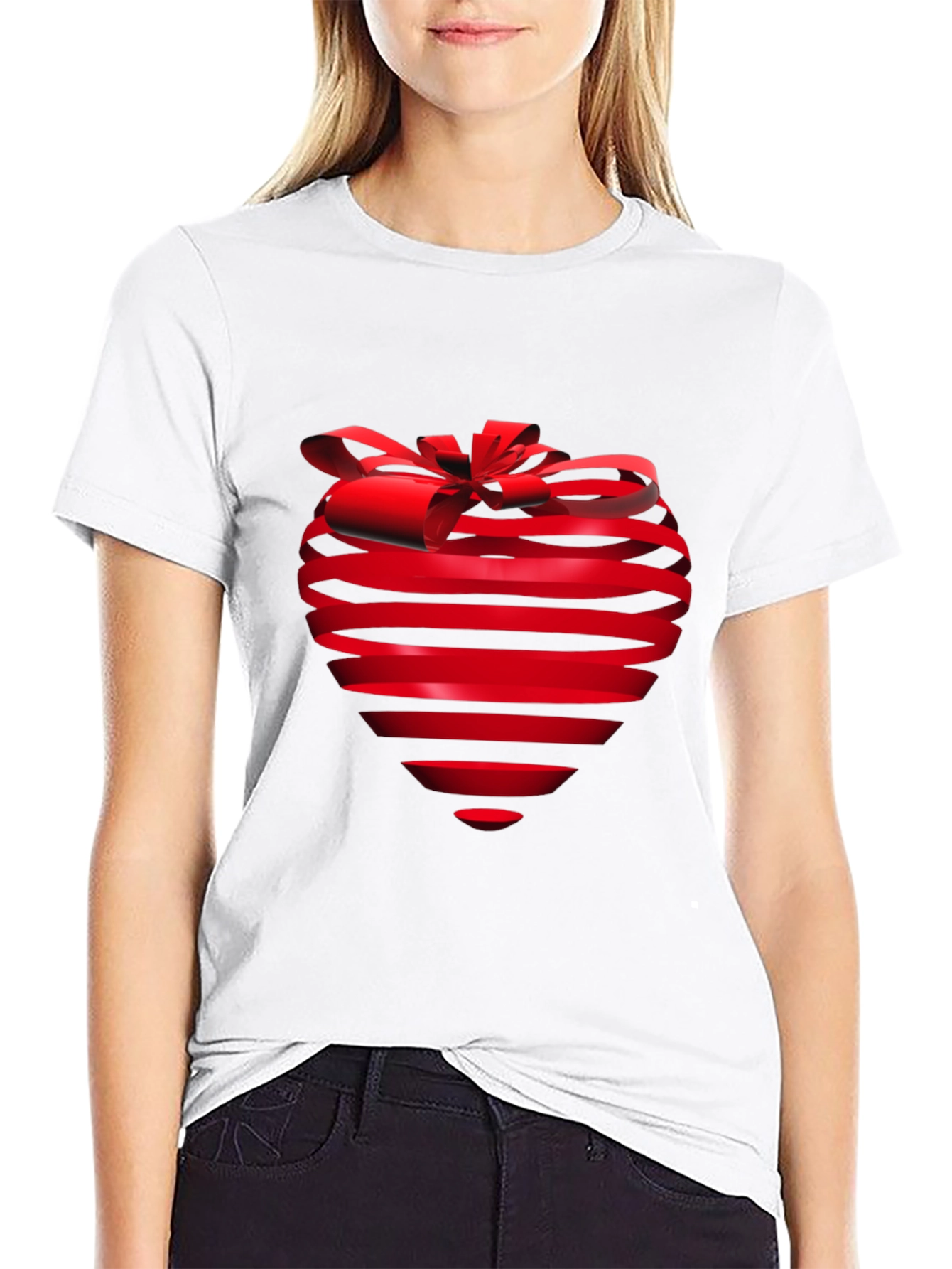 Heart Ribbon Graphic Tee - Stylish Black T-Shirt