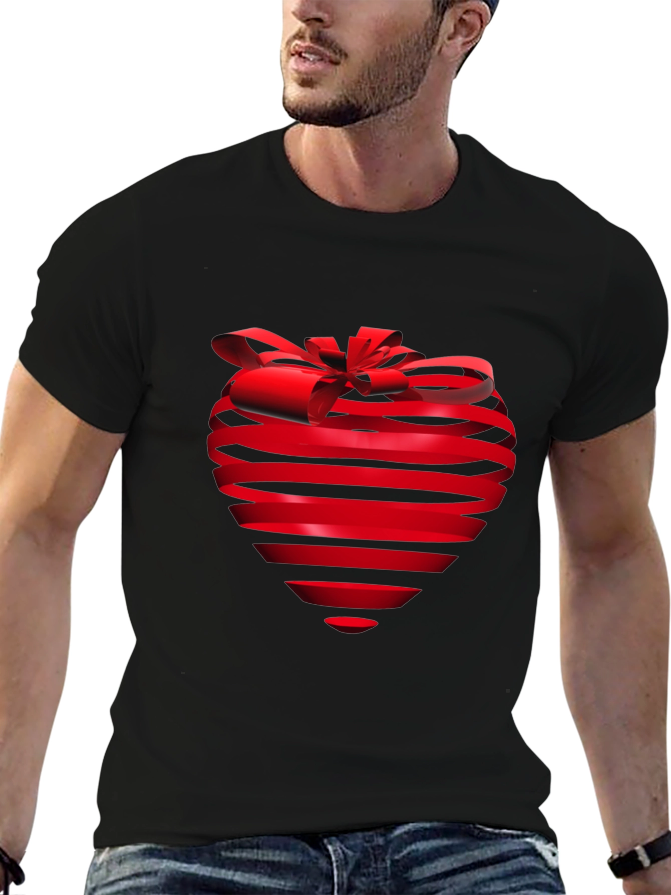 Heart Ribbon Graphic Tee - Stylish Black T-Shirt