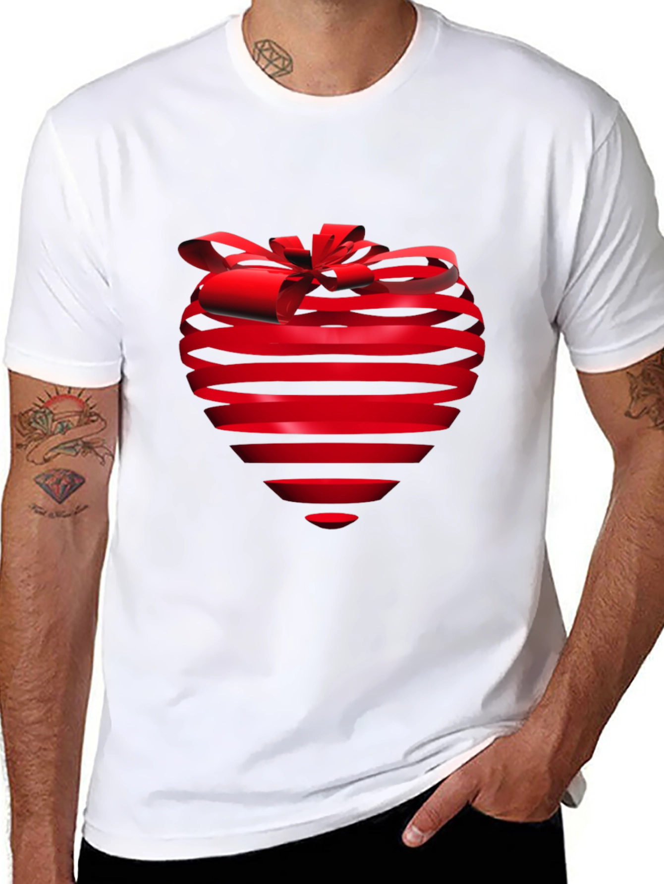 Heart Ribbon Graphic Tee - Stylish Black T-Shirt