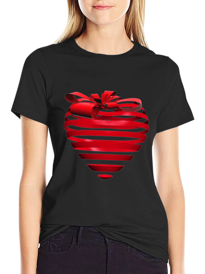 Heart Ribbon Graphic Tee - Stylish Black T-Shirt