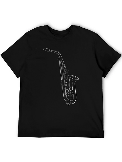 Saxophone Line Art Black T-Shirt - Music Lover Tee