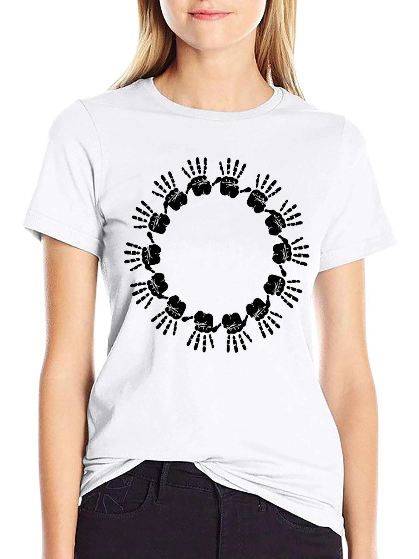 Graphic Black T-Shirt - Hands Circle Design