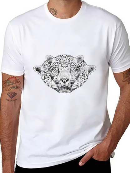 Three-Headed Leopard Graphic T-Shirt - Black