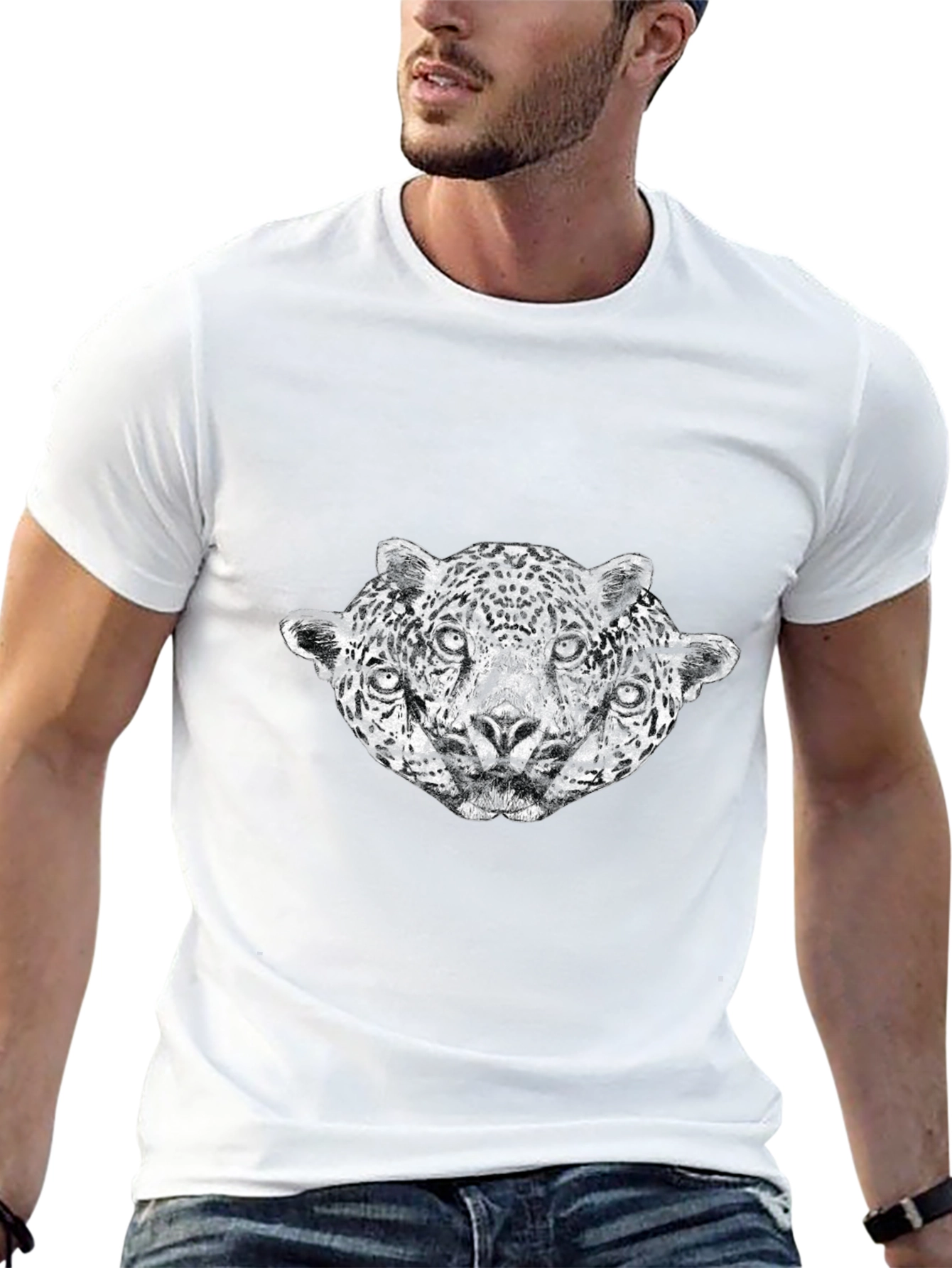 Three-Headed Leopard Graphic T-Shirt - Black