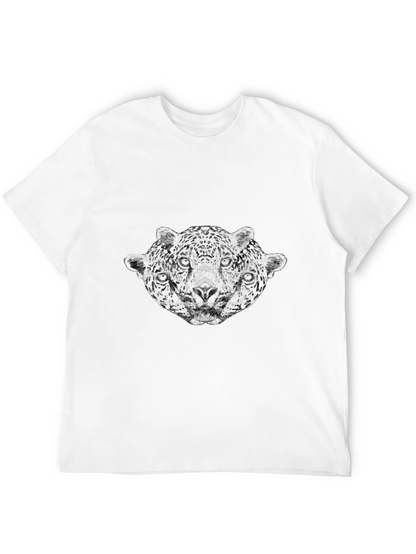 Three-Headed Leopard Graphic T-Shirt - Black