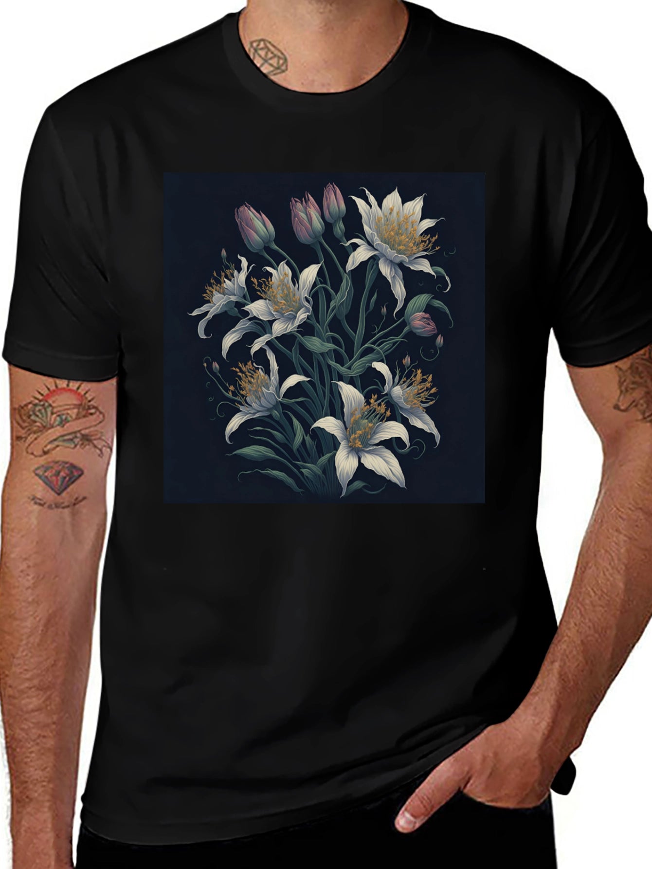 Floral Lily Graphic Black T-Shirt